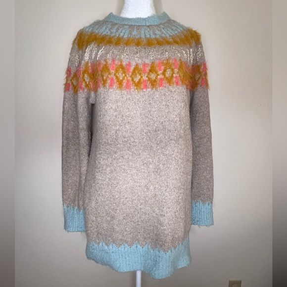 Anthropologie Sleeping On Snow Colorful Fair Isle Motif Sweater - Picture 5 of 13